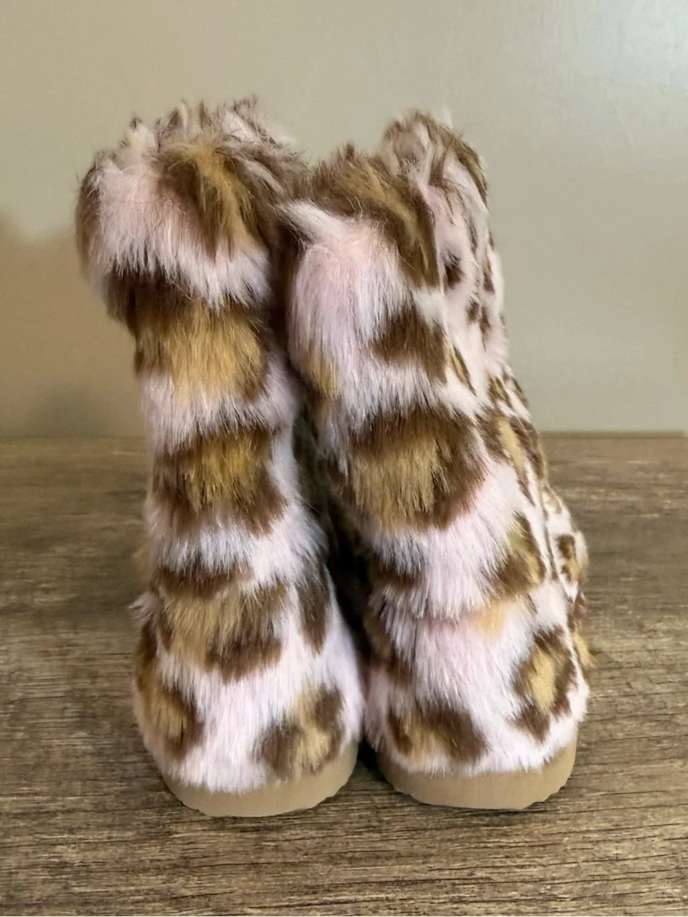 Gymboree Faux Fur Infant Boots Size 3 Pink Leopard Print 2009 Winter Glam Kitty